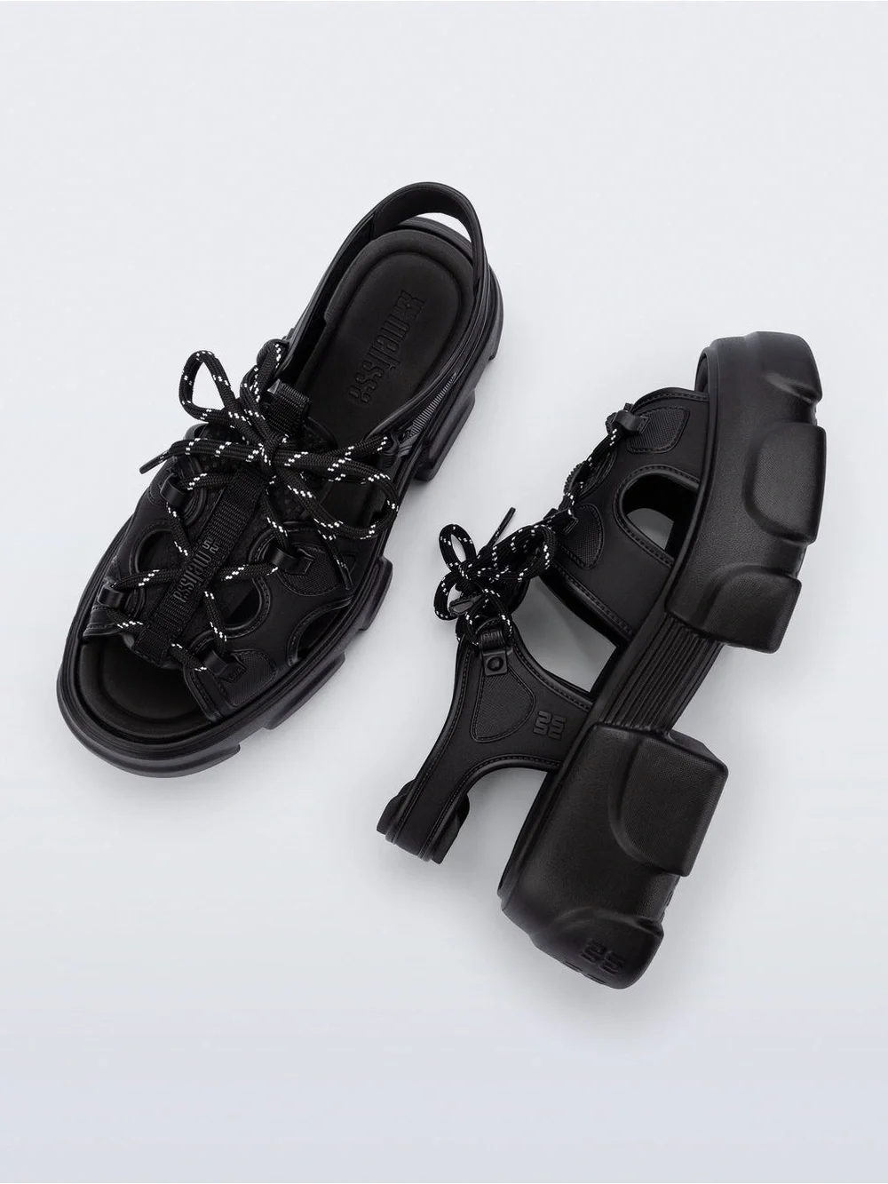 Melissa Black Chunky Platform Sandals with Lace-up Detail
